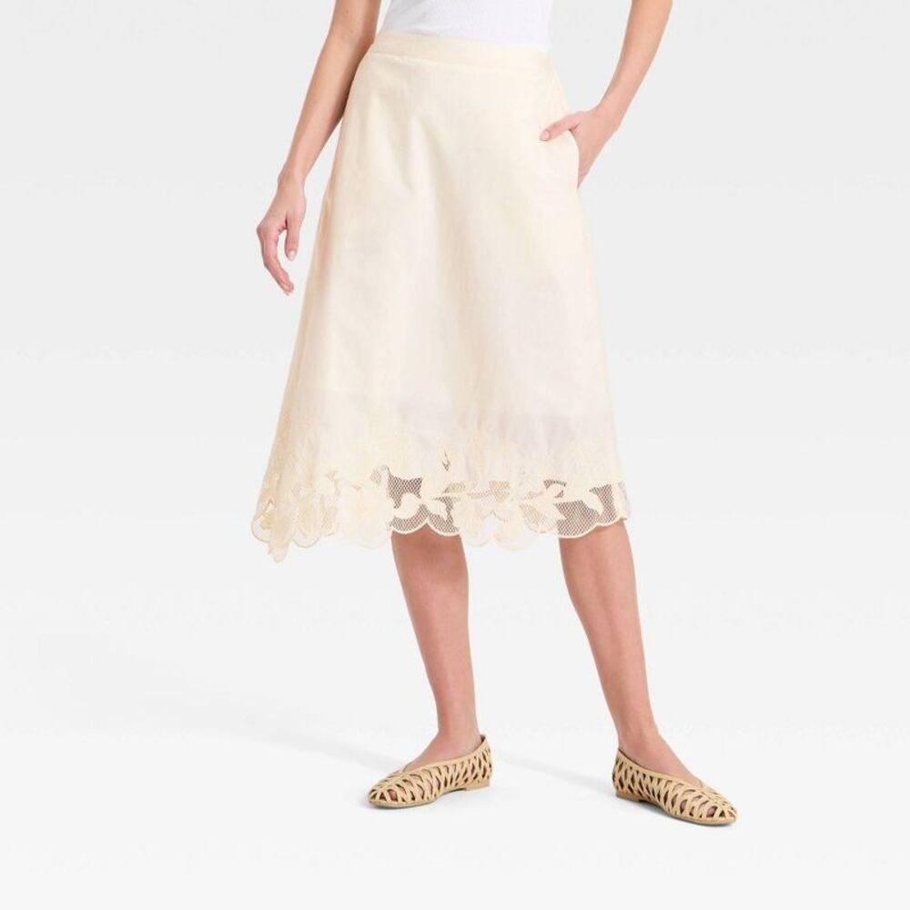 Women's Craft Embellished Midi Skirt - A New Day Cream 3X